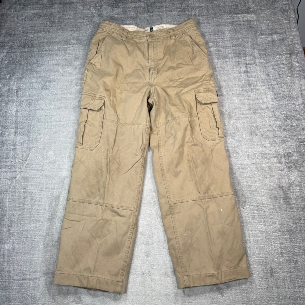 Gap Pants Youth 14 Husky Khaki Flannel Lined Plaid Vintage 2002 Baggy Cargo Y2k